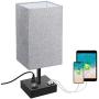 Touch Control Table Lamp, SOLMORE 3 Way Dimmable Bedside Table Lamp, with AC Outlet & 2 Charging USB Ports Fabric Shade Modern Lamp for Bedroom Office Living Room,60W Equivalent LED Bulb Included