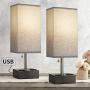 BOBOMOMO USB Table Lamp Set of 2 Bedside Lamps 15.5 with 2 USB Charging Ports & 2 Power Outlet Nightstand Lamp for Bedroom Living Room Study Room (Black&Gray)