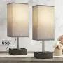 BOBOMOMO USB Table Lamp Set of 2 Bedside Lamps 15.5 with 2 USB Charging Ports & 2 Power Outlet Nightstand Lamp for Bedroom Living Room Study Room (Black&Gray)