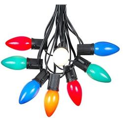 100 Foot C9 Multi Ceramic Christmas String Light Set - Outdoor Christmas Light String - Christmas Tree Lights – Opaque Christmas Bulbs - Roofline Light String – Outdoor String Lights - Black Wire