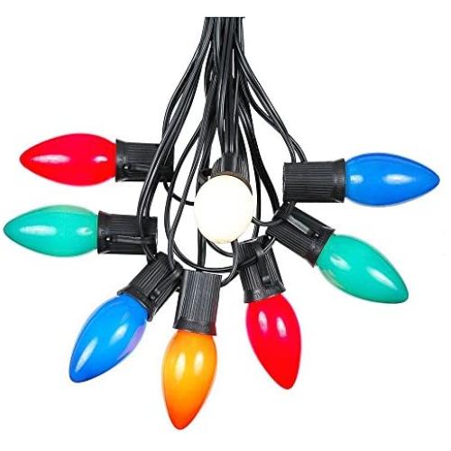 100 Foot C9 Multi Ceramic Christmas String Light Set - Outdoor Christmas Light String - Christmas Tree Lights – Opaque Christmas Bulbs - Roofline Light String – Outdoor String Lights - Black Wire