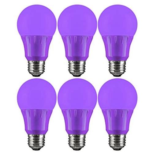 Sunlite 40946 Purple LED A19 3 Watt Medium Base 120 Volt UL Listed LED Light Bulb, last 25,000 Hours, 6 Pack