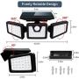 Wireless LED Solar Motion Sensor Lights Outdoor,3 Head Motion Sensor Lights,Lights Outdoor Spotlights 360°，IP65 Waterproof, Illumination for Yard Patio Garage Entryway Front Door (2-Pack)