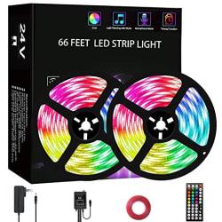 65.6FT LED Strip Light,RUISHINE Ultra-Long 20M RGB LED Light Strip Sync to Music,600 LEDs Flexible Color Changing Rope Lights with 44 Keys Remote for Party, Bedroom and Home Decoration