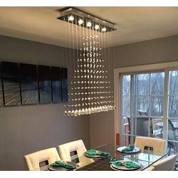 7PM Modern Crystal Rectangle Chandelier Raindrop Ceiling Light Fixture for Dining Room Kitchen Living Room L32 x W8 x H40 Inches