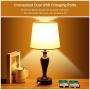 Zermurd Touch Control Table Lamp, 3 Way Dimmable Bedside Lamp with Two USB Ports Bedroom Touch Lamp White Shade Brown Resin Base Nightstand Lamp for Living Room Bedroom Office, 7W LED Bulb Included