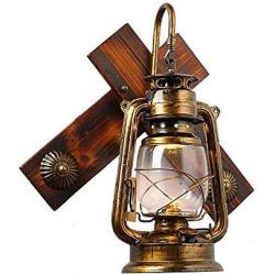 LITFAD Vintage Wall Sconce Lighting Antique Stylish Kerosene Wall Light Wood Backplate One Light Heritage Bass Sconce Light Wall Lamp for Bar Coffee Shop Restaurant