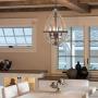 Farmhouse Orb Chandelier, Rustic Industrial Pendant Lighting, Wood Light Fixture Brown 4-Lights Chandeliers for Dining & Living Room