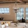 Farmhouse Orb Chandelier, Rustic Industrial Pendant Lighting, Wood Light Fixture Brown 4-Lights Chandeliers for Dining & Living Room