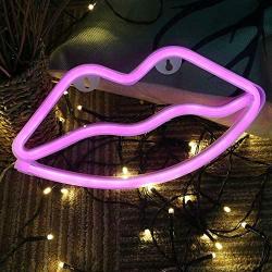 GMY Pink Neon Sign Lip and Pink Lightning Bolt LED Neon Light Signs for Wall Decor, by USB Charging/Battery, Decorative Neon Light for Bedroom, Party, Wedding, Christmas Gift, Christmas Decor, 2Pack