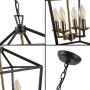 Farmhouse Lantern Chandelier ,4-Light Metal Adjustable Height Industrial Square Pendant Light,for Living Room,Kitchen Lsland,Hallway Foyer Hanging Lighting(Black+Gold)