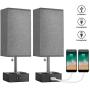 BOBOMOMO USB Table Lamp Set of 2 Bedside Lamps 15.5 with 2 USB Charging Ports & 2 Power Outlet Nightstand Lamp for Bedroom Living Room Study Room (Black&Gray)