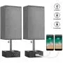 BOBOMOMO USB Table Lamp Set of 2 Bedside Lamps 15.5 with 2 USB Charging Ports & 2 Power Outlet Nightstand Lamp for Bedroom Living Room Study Room (Black&Gray)