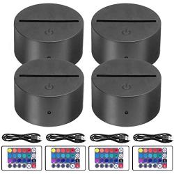 4-Pack 3D Night LED Light Lamp Base + Remote Control + 1 Blank Acrylic+ USB Cable Adjustable 7 Colors Decoration Maison Decorative Lights for Bedroom Child Room Living Room Bar(Black)