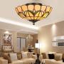 LITFAD Tiffany Stained Glass Style Flush Mount Ceiling Light Fixture in Yellow 10'' Wide 2 Lights Mission Inverted LED Ceiling Lamp for Bedroom, Kitchen Island, Corridor