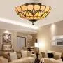 LITFAD Tiffany Stained Glass Style Flush Mount Ceiling Light Fixture in Yellow 10'' Wide 2 Lights Mission Inverted LED Ceiling Lamp for Bedroom, Kitchen Island, Corridor
