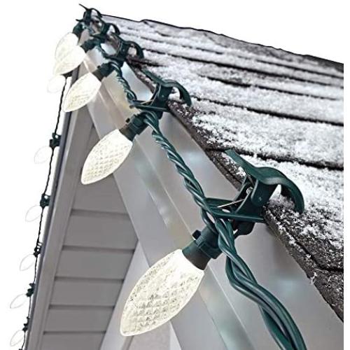 NOMA C9 LED Quick Clip Christmas Lights | Built-in Clip-On String Lights | 24 Warm White Bulbs | 16 Foot Strand 