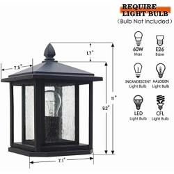 SkyTalent Outdoor Post Light Fixture, Ancient House Outdoor Column Light, Patio Outdoor Pillar Light in Matte Black Finish with Clear Bubble Glass, 7.5“ W x 9.2” H, 0288-PF-B