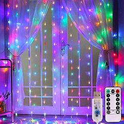 Dienalls Fairy Lights, Twinkle String Lights for Teen Girls Bedroom Living Room Decor, Lighted Curtains Waterproof 300LED Remote Control 8 Modes, 9.8ftx9.8ft Mounting Hook Colorful