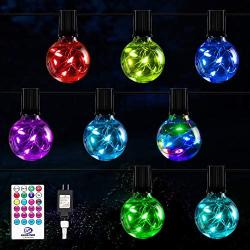 Ollny LED Outdoor String Lights, 50FT Commercial Grade Waterproof 32 RGB Color Changing G40 Bulbs UL Listed Plug with Remote for Café Patio Bistro Garden Backyard Pergola Decorative Lights