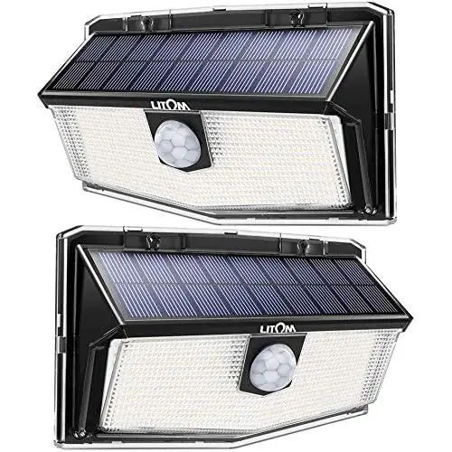 LITOM 160 LED Solar Motion Sensor Lights Outdoor, IP67 Waterproof Solar Powered Security Lights Wireless Solar Wall Lights with 3 Modes for Garden Patio Yard Deck Garage Fence Pool - Cold White 2 Pack LITOM 160 LED Solar Motion Sensor Lights Outdoor, IP67 Waterproof Solar Powered Security Lights Wireless Solar Wall Lights with 3 Modes for Garden Patio Yard Deck Garage Fence Pool - Cold White 2 Pack