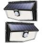 LITOM 160 LED Solar Motion Sensor Lights Outdoor, IP67 Waterproof Solar Powered Security Lights Wireless Solar Wall Lights with 3 Modes for Garden Patio Yard Deck Garage Fence Pool - Cold White 2 Pack