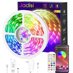 32.8ft Led Strip Lights, Jadisi Bluetooth Music Sync Led Lights for Bedroom with 24 Keys IR Remote, App Controlled with Built-in Mic Color Changing 5050 RGB Led Light Strips(1 Roll of 32.8ft)