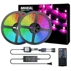 Miheal Led Strip Lights Kit 65.6ft(20M) 5050 SMD RGB Flexible LED Tape Lights Non-Waterproof with DC24V UL Power Supply 44Key IR Remote Controller for Under Cabinet Lighting Bedroom, Living Room Black