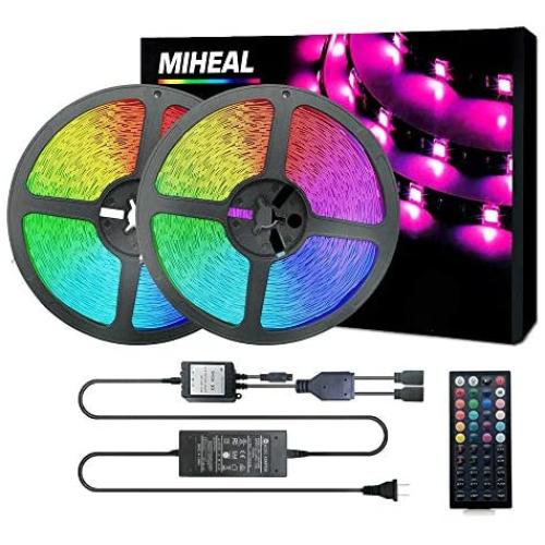 Miheal Led Strip Lights Kit 65.6ft(20M) 5050 SMD RGB Flexible LED Tape Lights Non-Waterproof with DC24V UL Power Supply 44Key IR Remote Controller for Under Cabinet Lighting Bedroom, Living Room Black