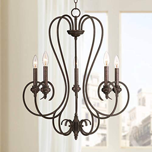 Channing Bronze Chandelier 24 1/2'' Wide Rustic Curved Scroll 5-Light Fixture for Dining Room House Foyer Kitchen Island Entryway Bedroom Living Room - Franklin Iron Works