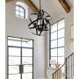 E12 Farmhouse Chandelier 4 Lights Black Hanging Light Fixture Metal Globe Shade Industrial Pendant Light for Foyer Dining Room Living Room Kitchen Island