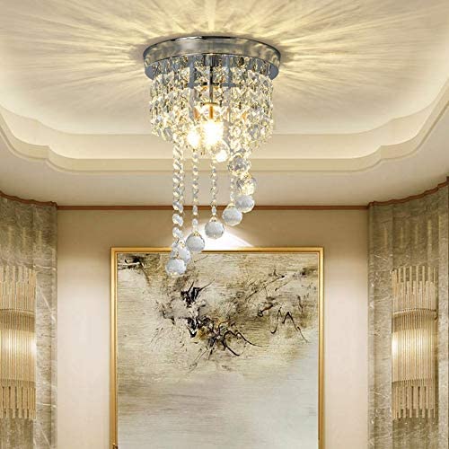 Kingneed Cystal Chandelier Lighting Flush Mount Ceiling Bulb 1 x E12 Light for Hallway Dining Room Bedroom Bathroom Kitchen Bar (D 7.85)