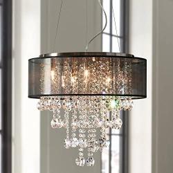 Bretton Brushed Nickel Chandelier 22'' Wide Modern Clear Glass Crystal Black Sheer Shade 12-Light Fixture for Dining Room House Foyer Kitchen Island Entryway Bedroom Living Room - Possini Euro Design