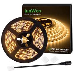 JUNWEN Flexible LED Strip Lights, Warm White,16.4ft 300LEDS 2835 LED Ribbon, String Light, 12V Tape Lights, Non Waterproof, Under Cabinet Childrens Rooms Hallway Staircase Corridor Collectable