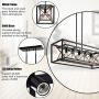 Tangkula 5-light Pendant Island Ceiling Light Fixture, Rectangle Metal Vintage Hanging Chandelier with Wood Grain Finish, Farmhouse Retro Island Lighting for Dining Room, Pool Table, Cafe, Bar (Black)