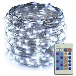 ER CHEN Dimmable LED String Lights,100Ft 300 LEDs Silver Wire Starry String Lights with Remote Control and Adapter For Seasonal Decorative Christmas Holiday, Wedding, Parties(White)