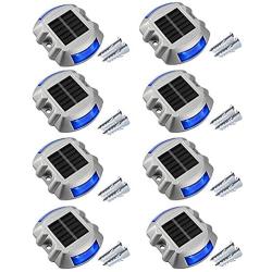 Solar Dock Light Driveway Lights Outdoor， APONUO Solar Deck Lights 8packs Pathway Lights Led Step Waterproof Outdoor Warning Step Lights for Driveway Garden Pathway Step (White) (Blue)