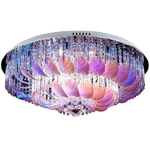 XINDAR Modern K9 Crystal Chandelier, Semi Flush Mount Lighting LED Ceiling Light Fixture Lamp for Dining Room Bathroom Bedroom Living Room (31.5 inch)