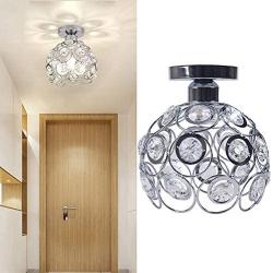 Hallway Ceiling Light Mini Crystal Chandelier Semi Flush Mount Ceiling Light Close to Ceiling Lighting Bedroom Kitchen Living Room Modern Pendant Lighting Fixture,E26 Base,Chrome