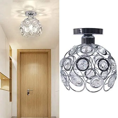 Hallway Ceiling Light Mini Crystal Chandelier Semi Flush Mount Ceiling Light Close to Ceiling Lighting Bedroom Kitchen Living Room Modern Pendant Lighting Fixture,E26 Base,Chrome