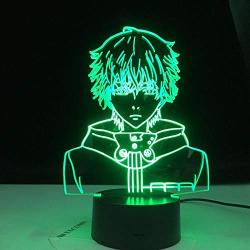 3D Children Illusion Night Light,Ken Kaneki Face Tokyo Ghoul Night Light for Reading Room Decor Light Anime Gift for Birthday Table Lamp USB 3D Led Night Light-Touch Control