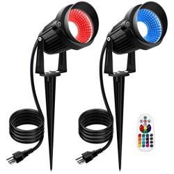 Landscape Lighting DOREIO 10W LED Outdoor RGB Color Changing Lights AC100-240V Waterproof Landscape Lights Remote Control Spotlight for Indoor Garden Decoration Yard Backyard Path Garage (2Pack)