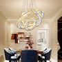 Crystal Pendant Lighting Warm White Modern LED Ceiling Lights Fixtures Adjustable Stainless Steel Long Crystal Chandelier Light with 3 Rings Ceiling Lamp for Bedroom Living Room Dining Room