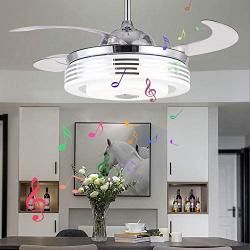 Healer Bluetooth Ceiling Fan with Remote Control and 3 Lights Level, 42 Inch Modern Invisible Retractable Chandelier Fans with 3 Speed and Play Music Fix for Dining/Living Room