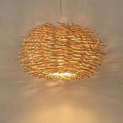 Rattan Woven Pendant Lamp Birds Nest Chandelier Rustic Bamboo Wicker Hanging Ceiling Lamp Handmade Weaved Dome Pendant Light for Living Room Bedroom Hotel Restaurant (40CM)