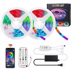 Led Strip Lights for Bedroom 32.8ft,Change Colors by Bluetooth Sync Music or MIC,5050 RGB LED Lights Strip Wall Decorations for Living Room with APP Control,IR Remote Controller,US Power Adapter