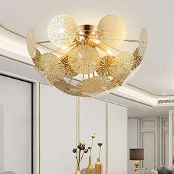 Garwarm Modern Flush Mount Chandelier, Stainless Steel Ceiling Light for Living Room Bedroom Dining Room, 6 Lights Ceiling Light Fixtures Gold