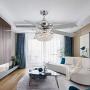 Tropwellhouse 52Inch Crystal Chrome Ceiling Fan with Light Gorgeous Crystal Fixture 3 Lights 5 Premium Wood Blade Chandelier Ceiling Fan Decorations for Living Room Ceiling Fan with Remote