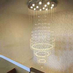 High Ceiling Chandelier Crystals Modern Raindrop Chandeliers Luxury Large Staircase Lighting Foyer Flush Mount Ceiling Light Fixture for Living Room Hotel Hallway