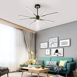 Modern LED Chandeliers,Garwarm 8-Lights Sputnik Pendant Lighting,Flush Mount Ceiling Hanging Lamp Fixture for Bedroom Livingroom Dinning Room,Black+Gold